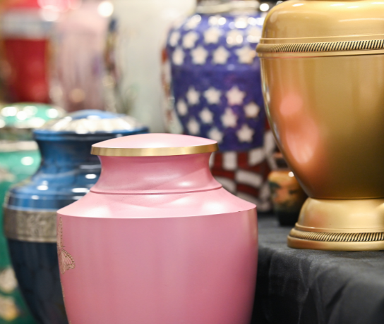 Row of colorful urns.