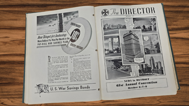 Black and white photo spread from old The Director magazine.