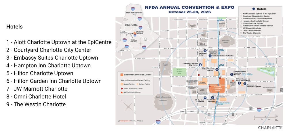 List and map of convention hotels.